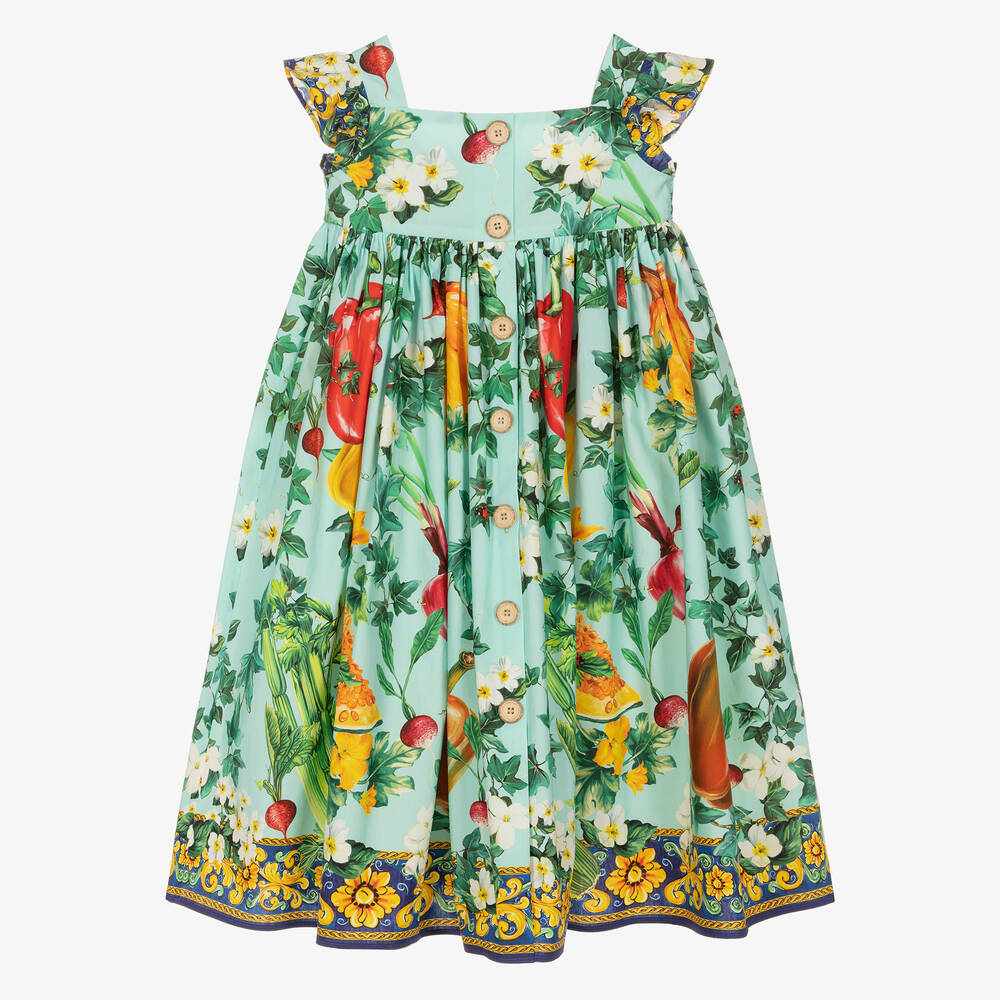 Dolce & Gabbana - Girls Blue Poplin Farmer Print Dress | Childrensalon
