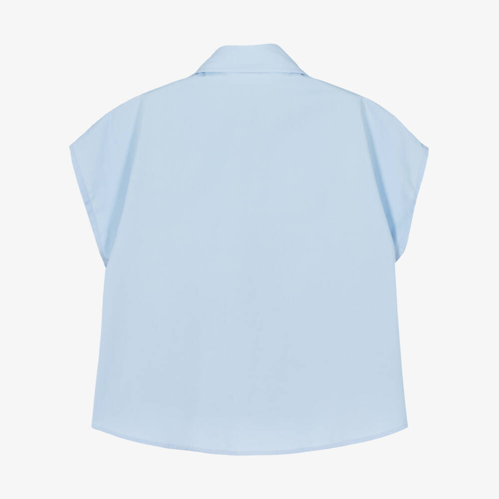 Dolce & Gabbana-Girls Blue Poplin Shirt with Diamanté DG Logo | Childrensalon Outlet