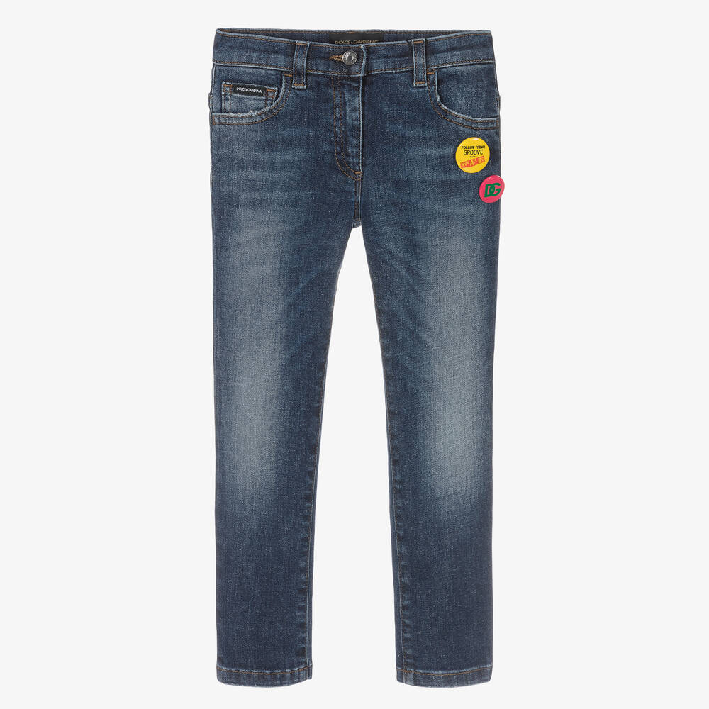 Dolce & Gabbana - Girls Blue Slim Fit Denim Jeans | Childrensalon