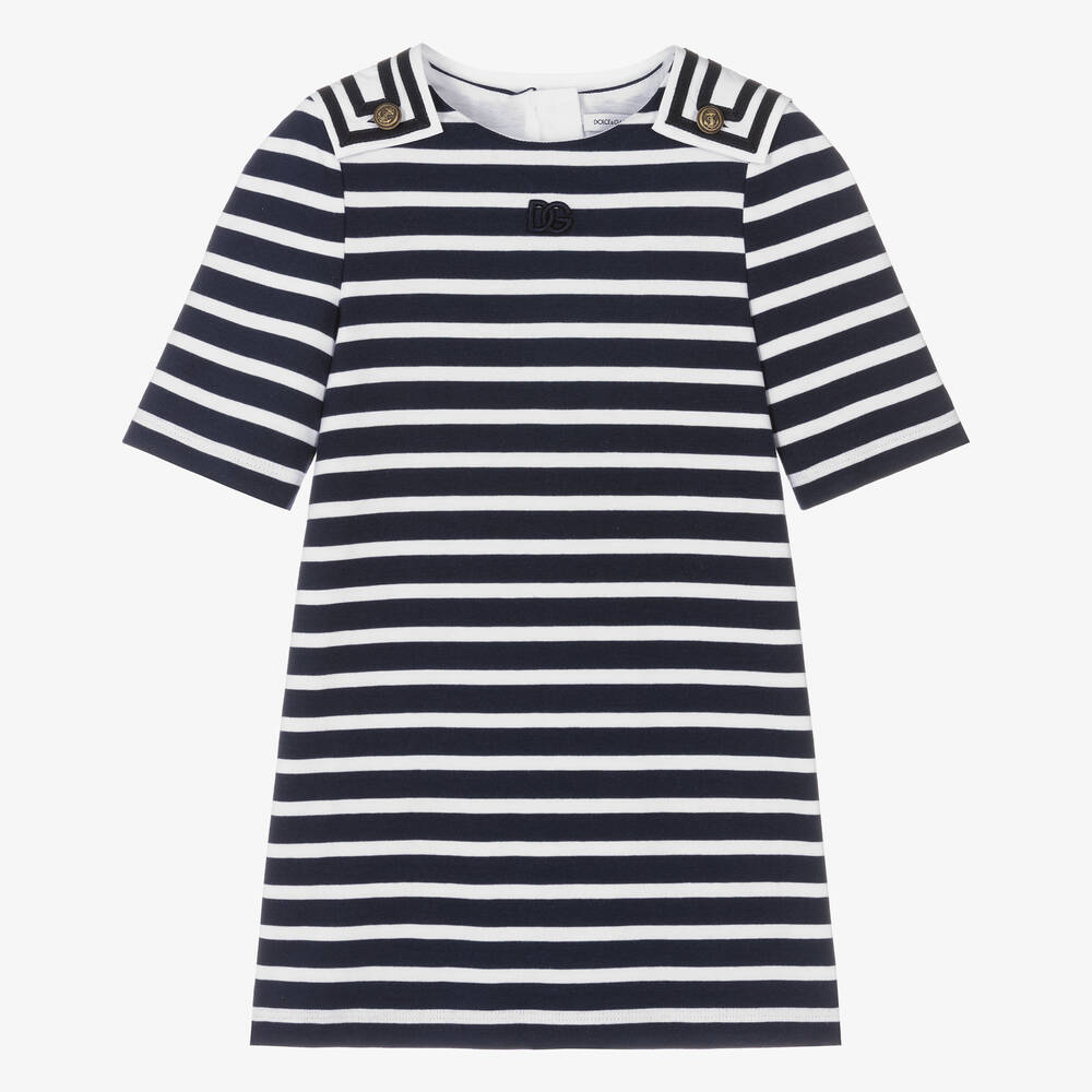 Dolce & Gabbana-Girls Blue Striped Dress  | Childrensalon Outlet