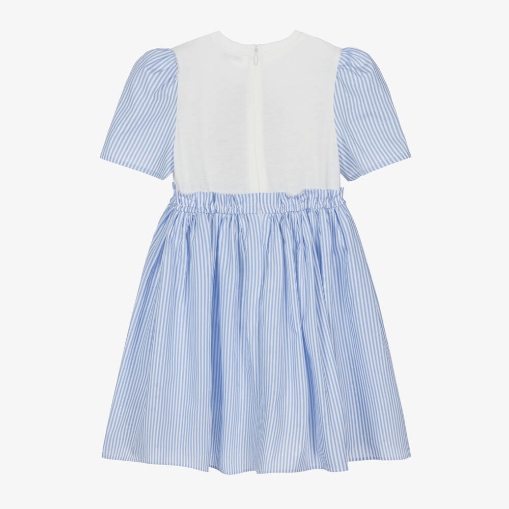 Dolce & Gabbana-Girls Blue Striped Dress with Floral Emblem | Childrensalon Outlet