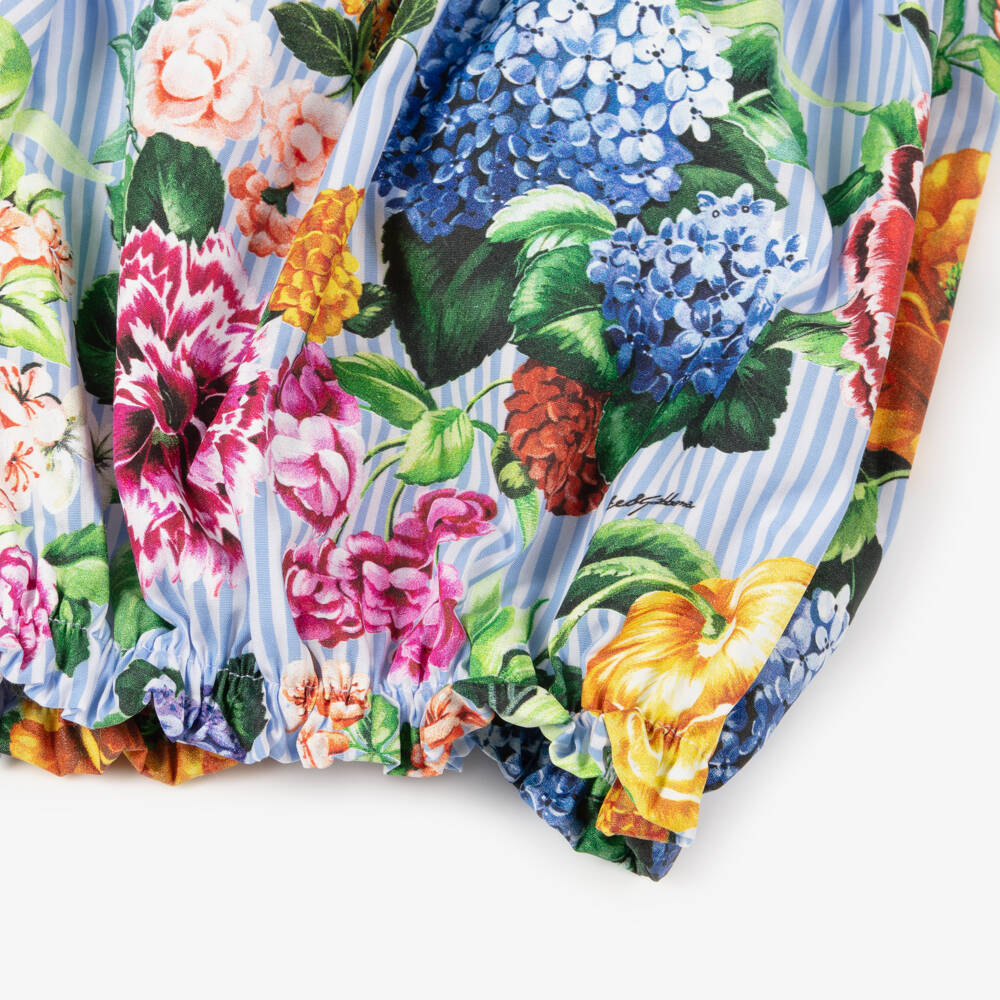 Dolce & Gabbana-Шорты синие в полоску с цветочным узором для девочек | Childrensalon Outlet