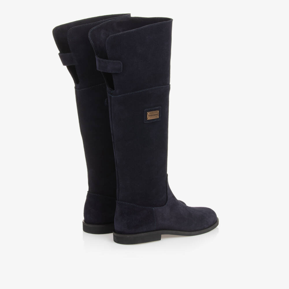 Dolce & Gabbana-Girls Blue Suede Knee Boots | Childrensalon Outlet
