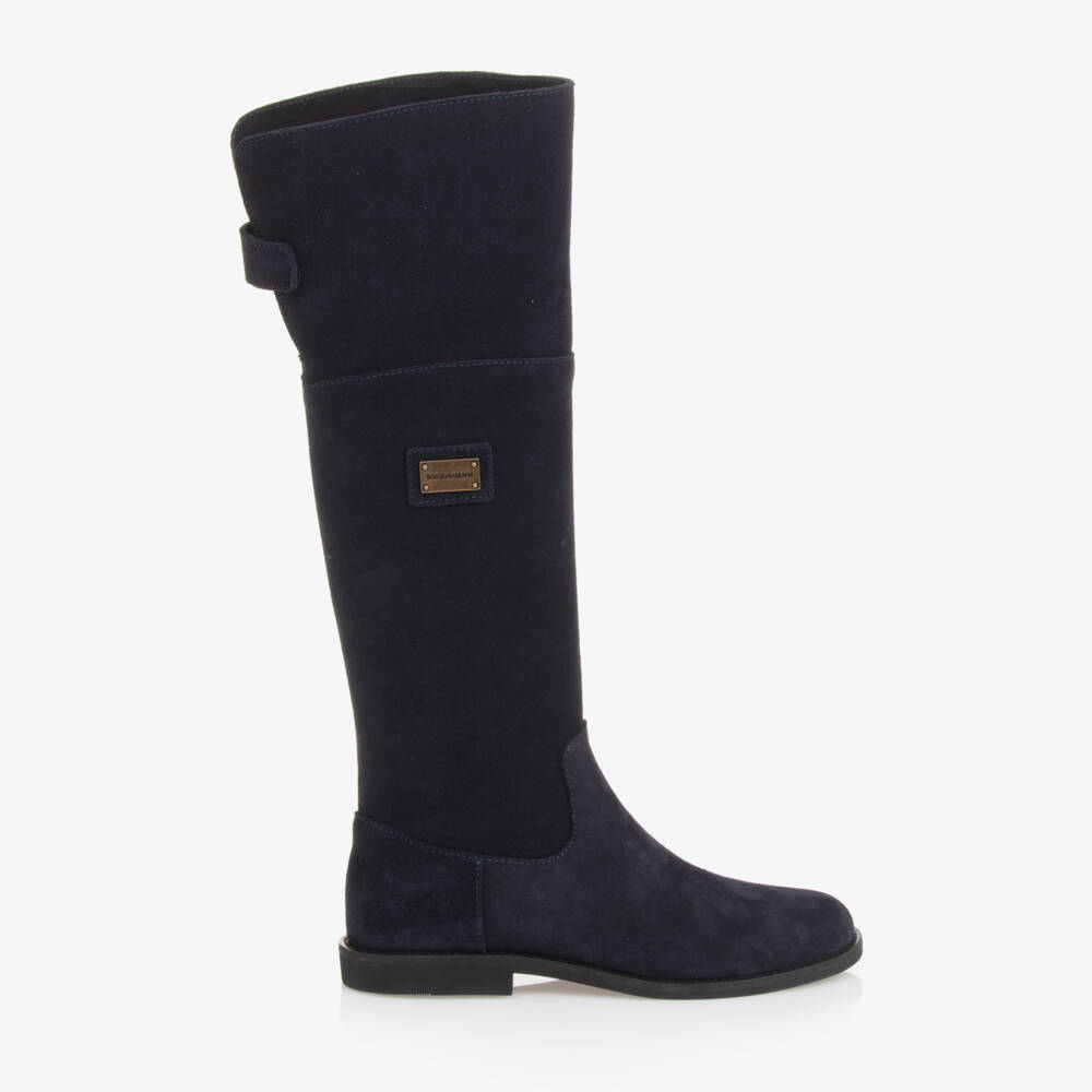 Dolce & Gabbana-Girls Blue Suede Knee Boots | Childrensalon Outlet