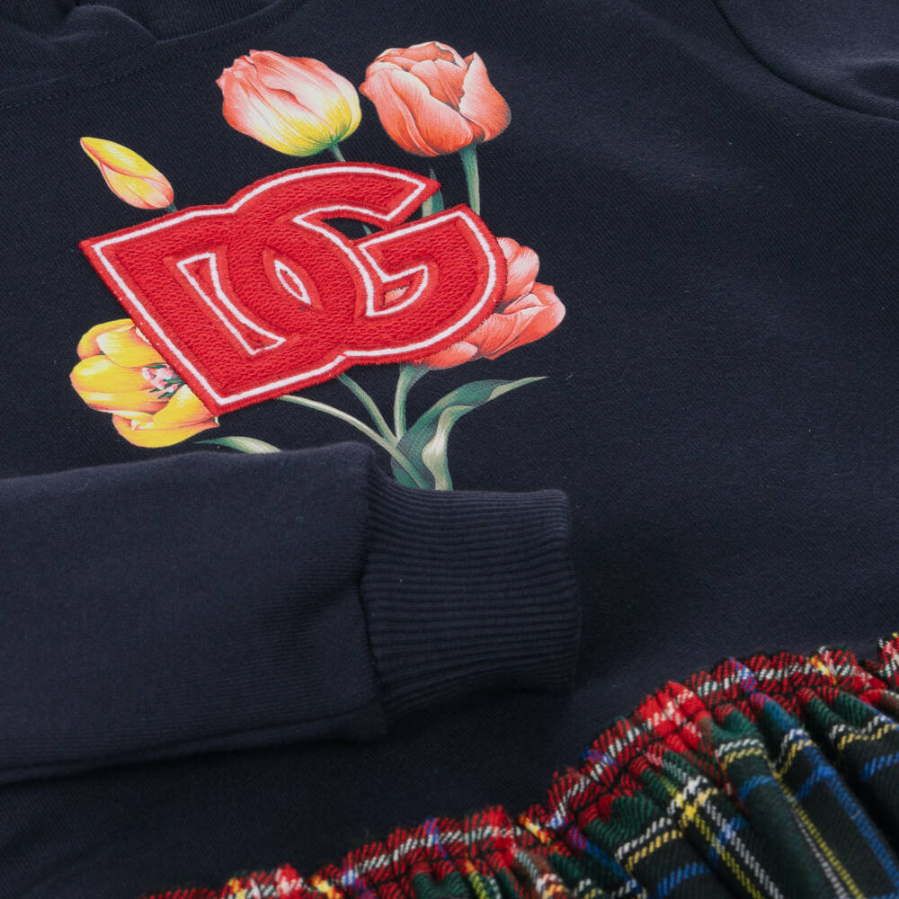 Dolce & Gabbana-Girls Blue Tartan Hoodie Dress | Childrensalon Outlet
