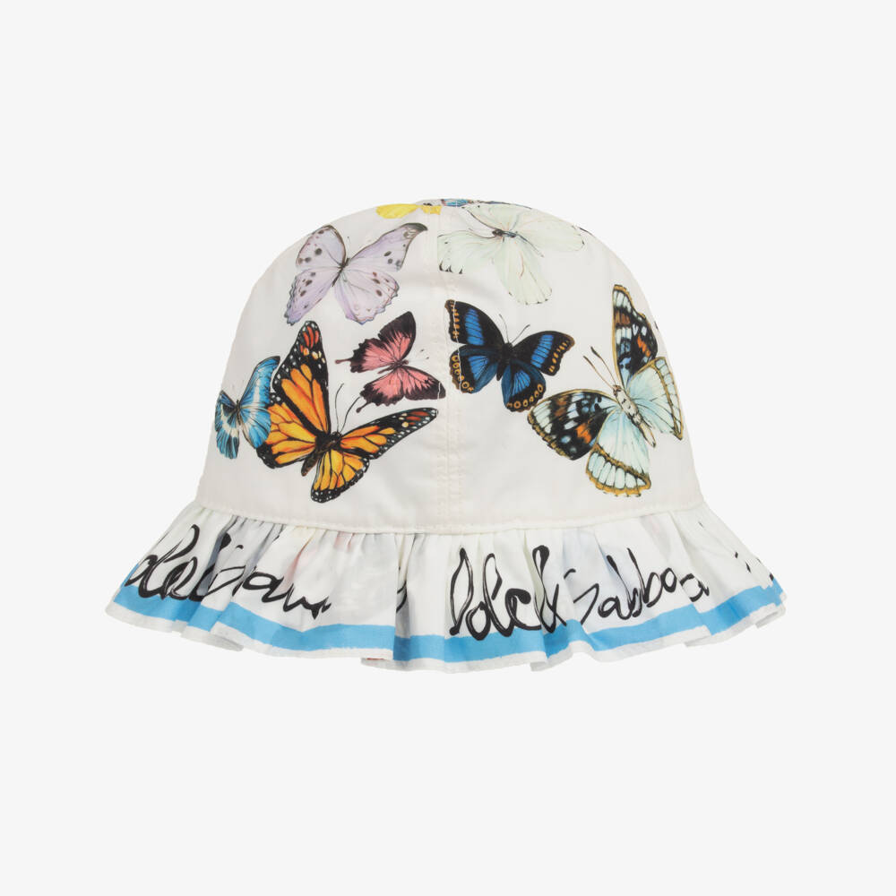 Dolce & Gabbana-Голубая и белая кепка с бабочками для девочек | Childrensalon Outlet