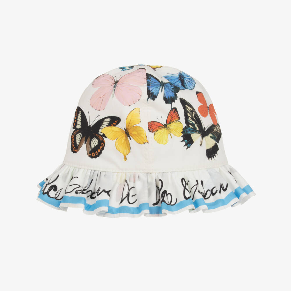 Dolce & Gabbana-Girls Blue & White Butterfly Sun Cap | Childrensalon Outlet