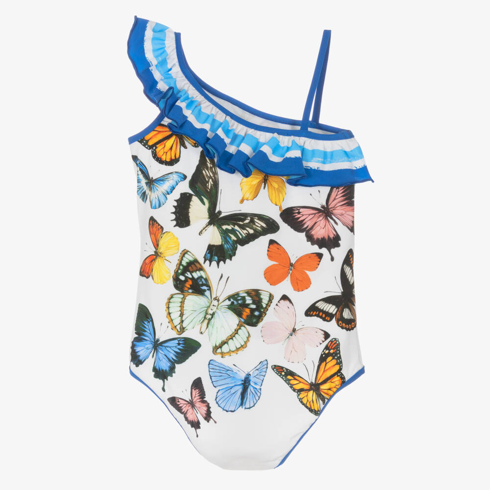 Dolce & Gabbana-مايوه فراشات أزرق وأبيض للبنات | Childrensalon Outlet