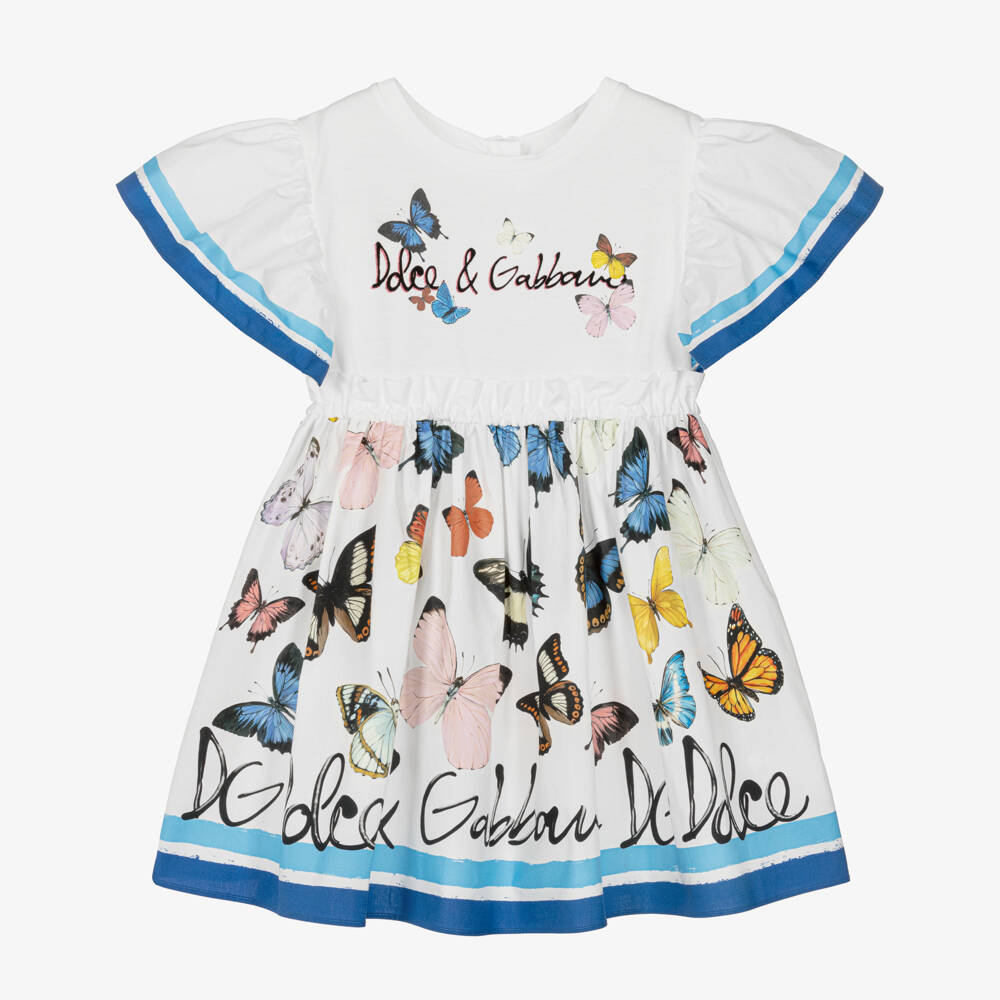 Dolce & Gabbana-فستان فراشة أزرق وأبيض للبنات | Childrensalon Outlet