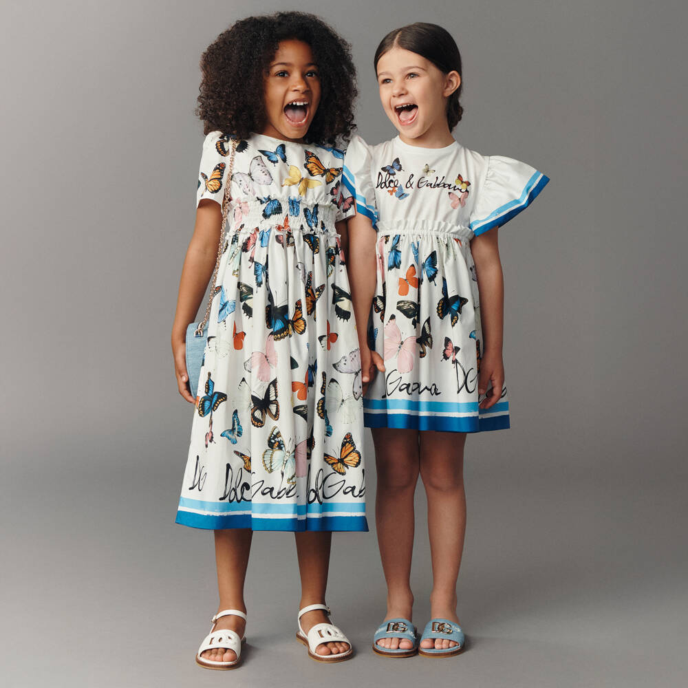 Dolce & Gabbana-Girls Blue & White Flutter Butterfly Dress | Childrensalon Outlet
