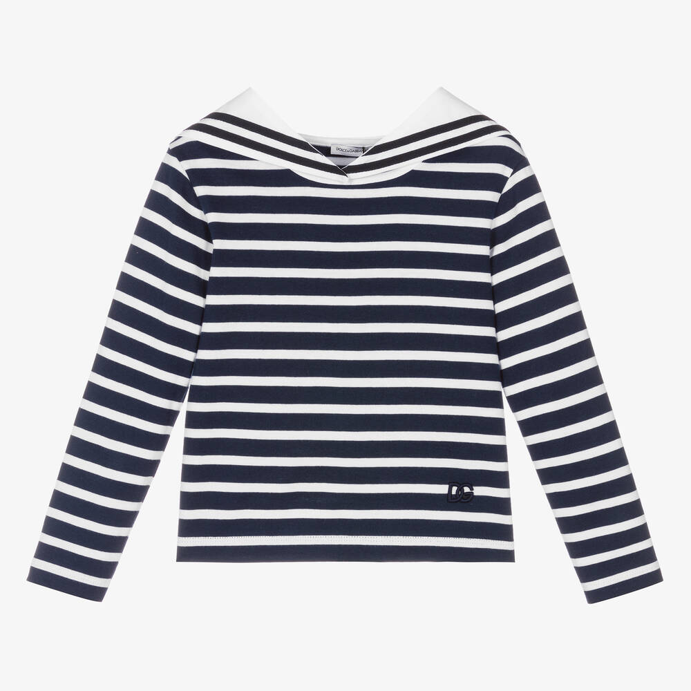 Dolce & Gabbana-Бело-синий топ в матросском стиле для девочек | Childrensalon Outlet