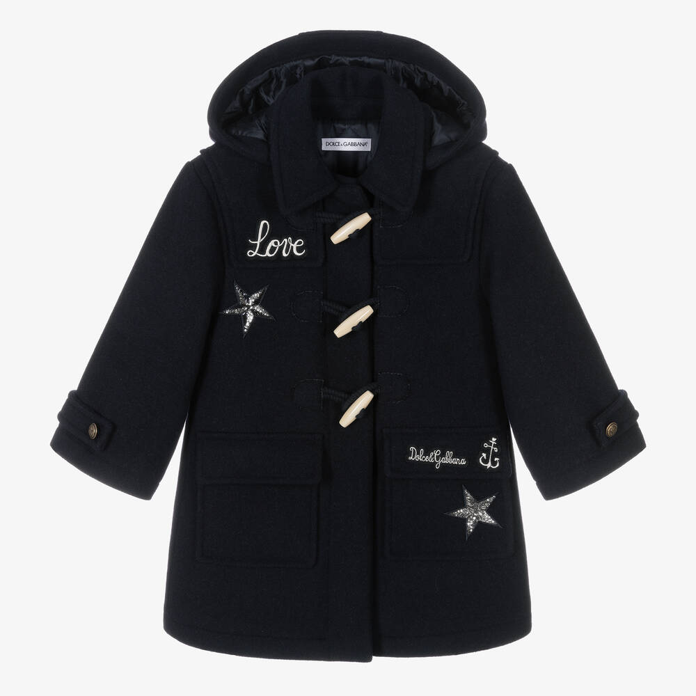 Dolce & Gabbana - معطف دافيل مزيج صوف لون كحلي للبنات  | Childrensalon