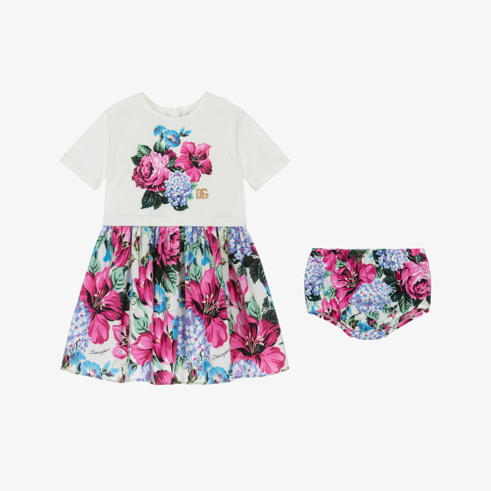 Dolce & Gabbana-Girls Blush Floral Cotton Ensemble | Childrensalon Outlet