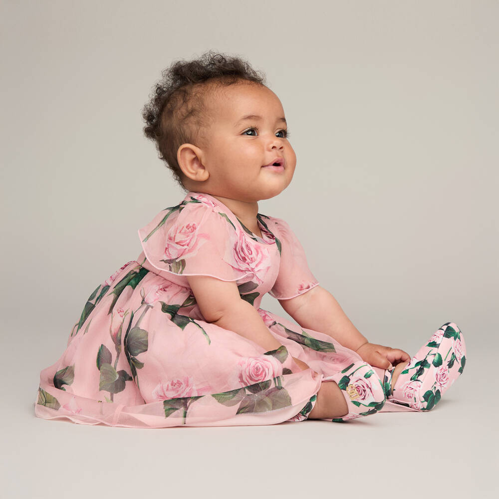 Dolce & Gabbana-Girls Blush Floral Cotton Frock | Childrensalon Outlet