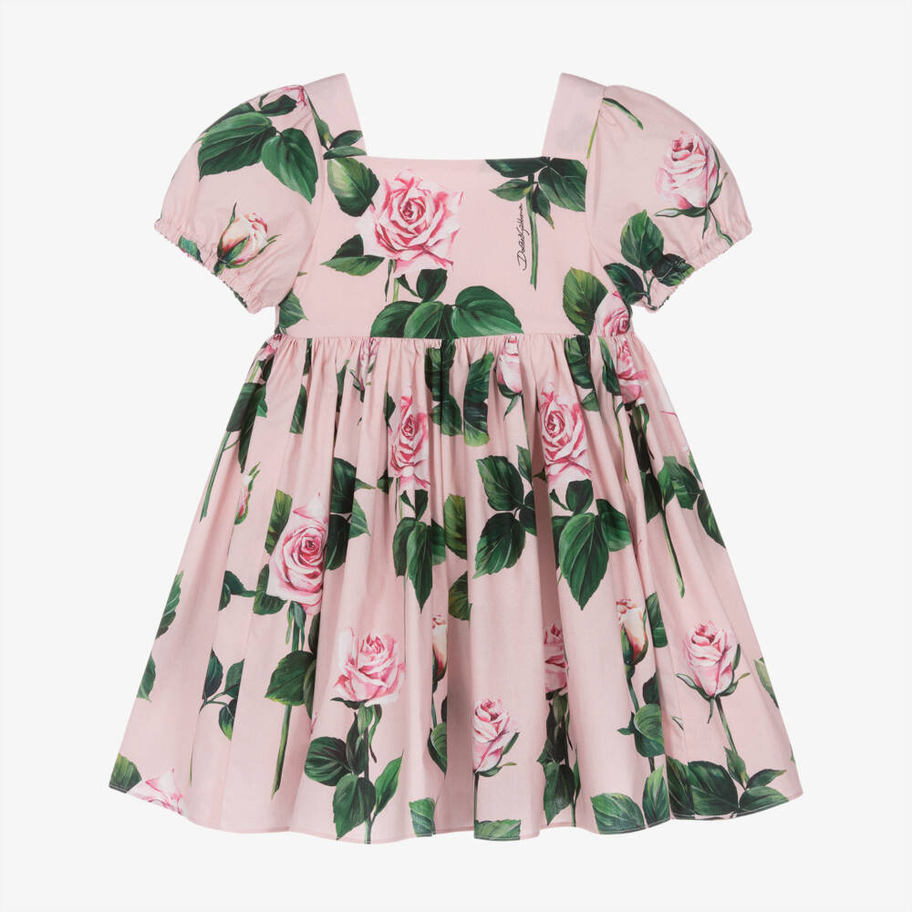 Dolce & Gabbana-فستان قطني وردي مزهر للبنات | Childrensalon Outlet