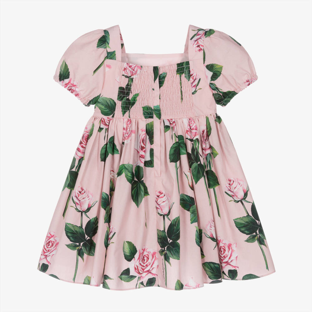 Dolce & Gabbana-Girls Blush Floral Cotton Frock | Childrensalon Outlet