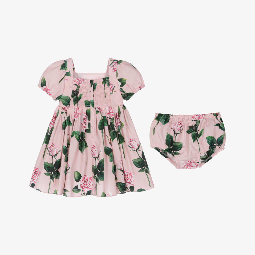 Dolce & Gabbana-Girls Blush Floral Cotton Frock | Childrensalon Outlet