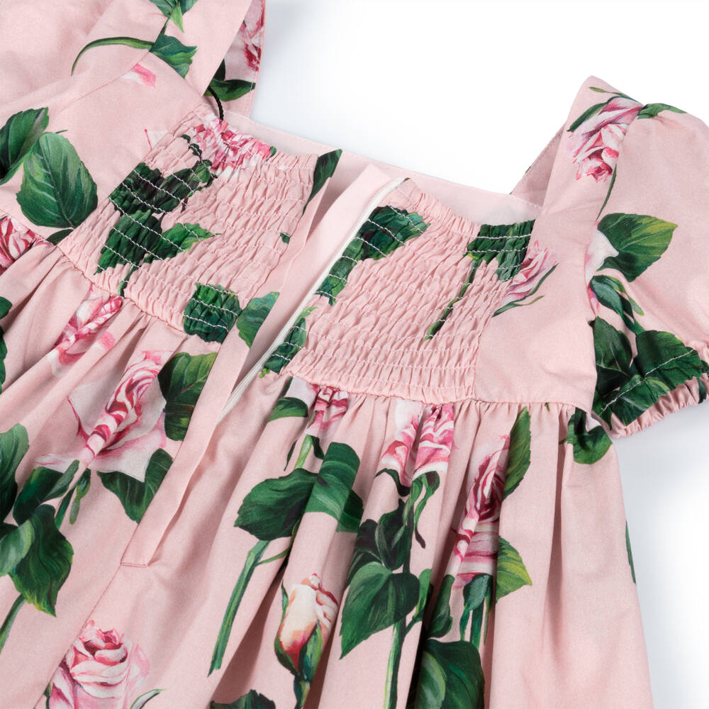 Dolce & Gabbana-Girls Blush Floral Cotton Frock | Childrensalon Outlet