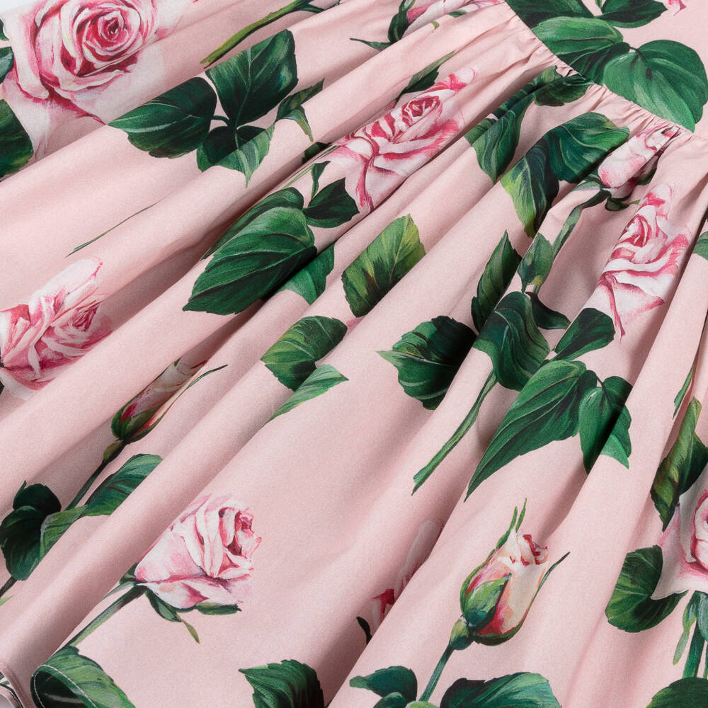 Dolce & Gabbana-Girls Blush Floral Cotton Frock | Childrensalon Outlet