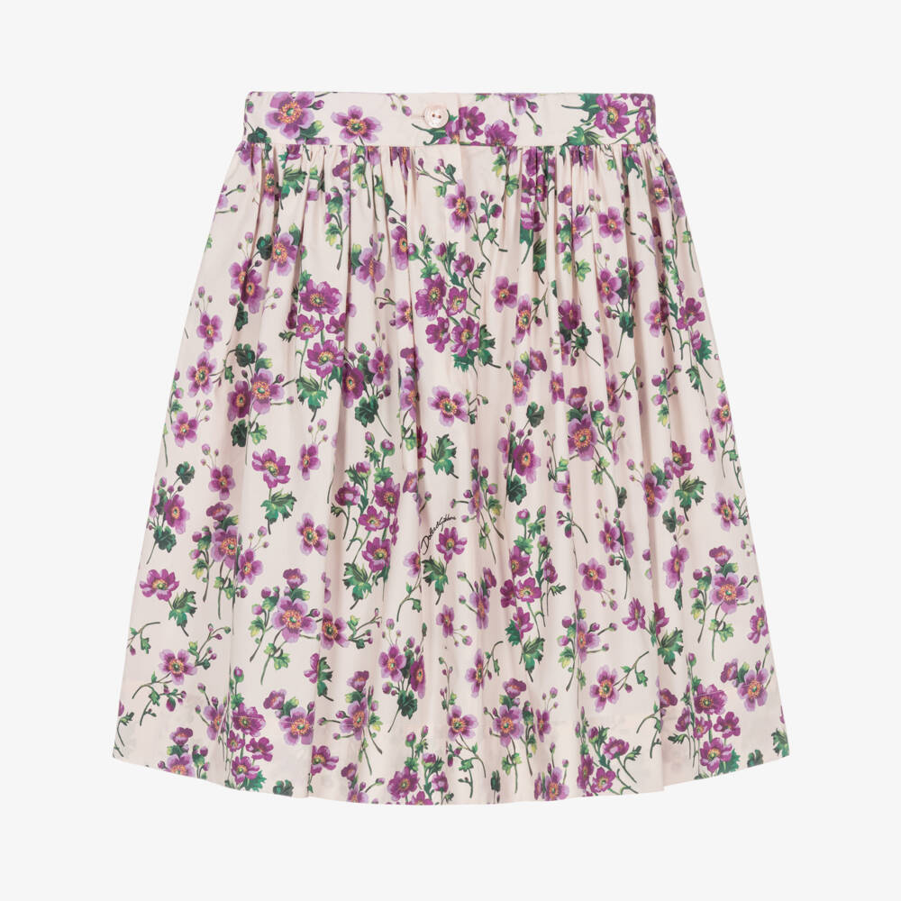 Dolce & Gabbana-Girls Blush Floral Cotton Skirt | Childrensalon Outlet