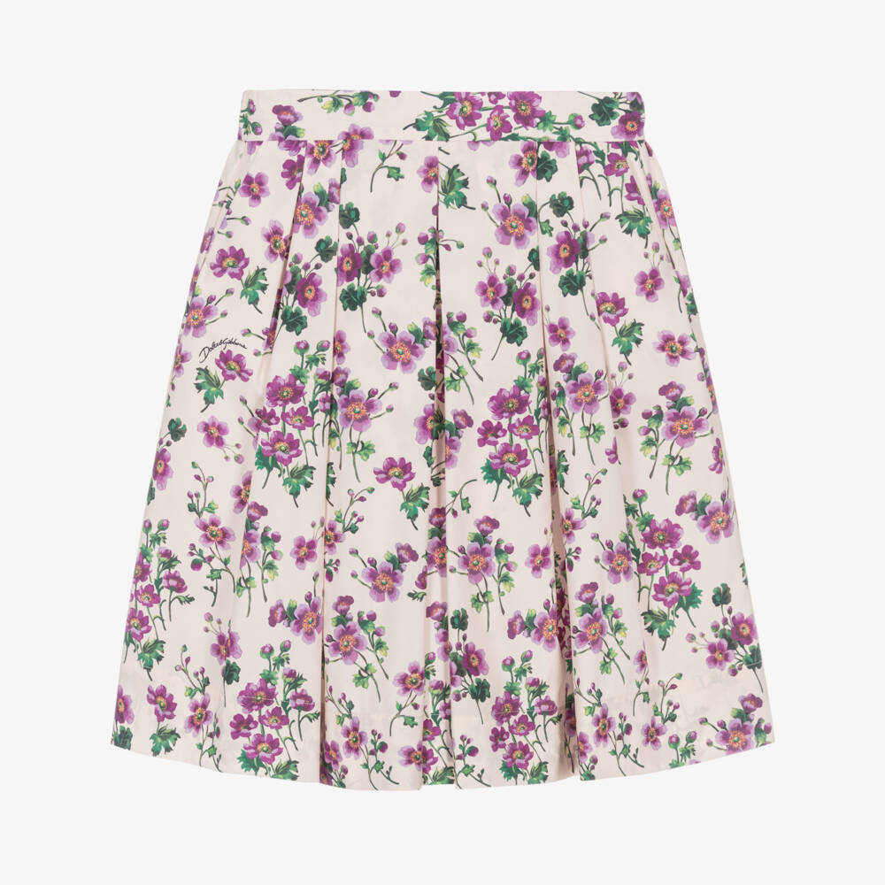 Dolce & Gabbana-Girls Blush Floral Cotton Skirt | Childrensalon Outlet
