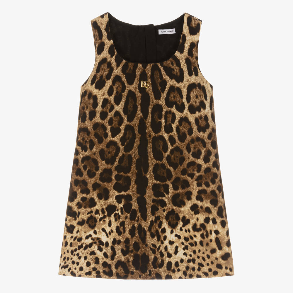Dolce & Gabbana - Коричнево-бежевое платье с леопардовым принтом | Childrensalon