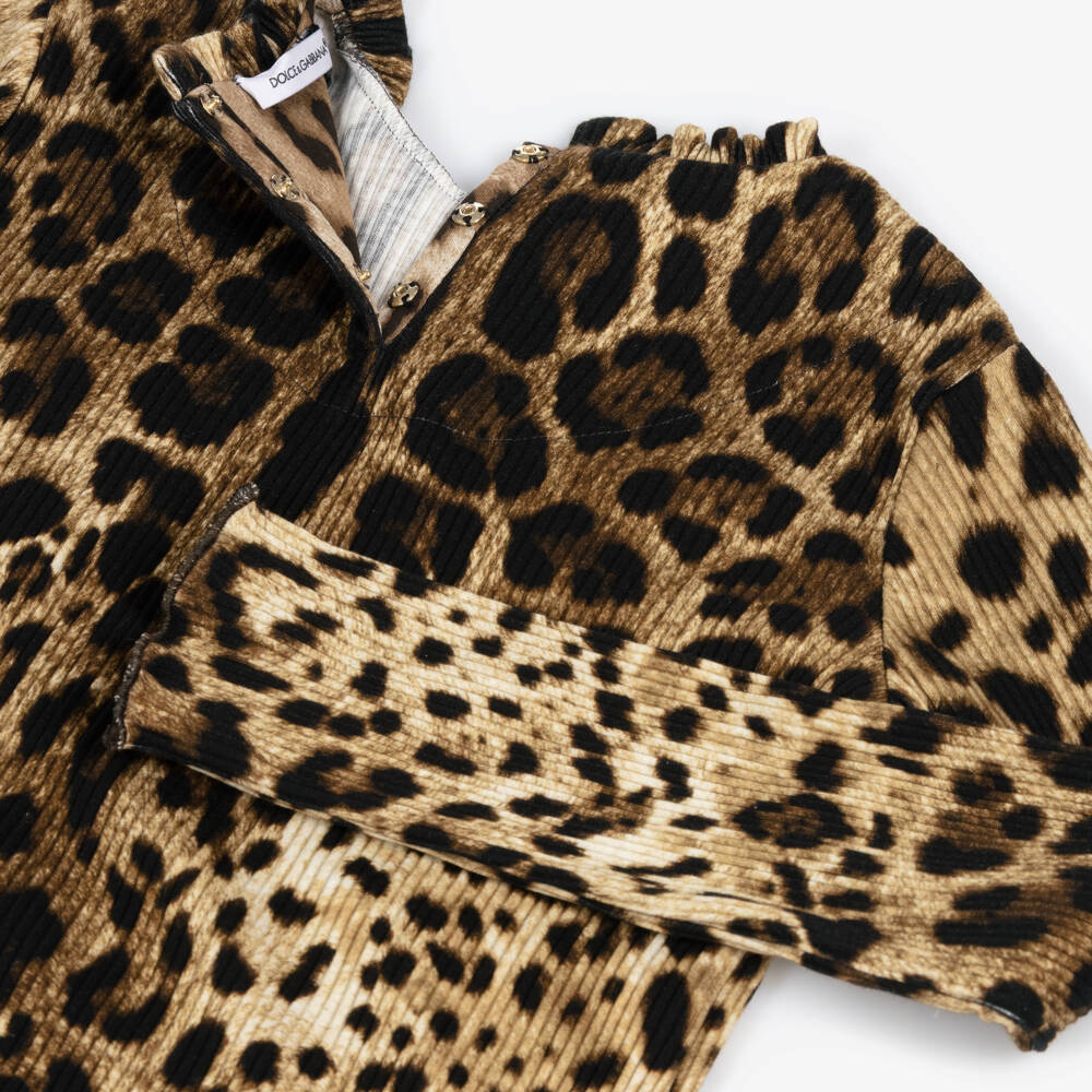 Dolce & Gabbana-Girls Brown DG Leopard Print Ribbed Top | Childrensalon Outlet
