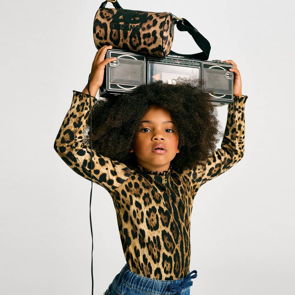 Dolce & Gabbana-Girls Brown DG Leopard Print Ribbed Top | Childrensalon Outlet