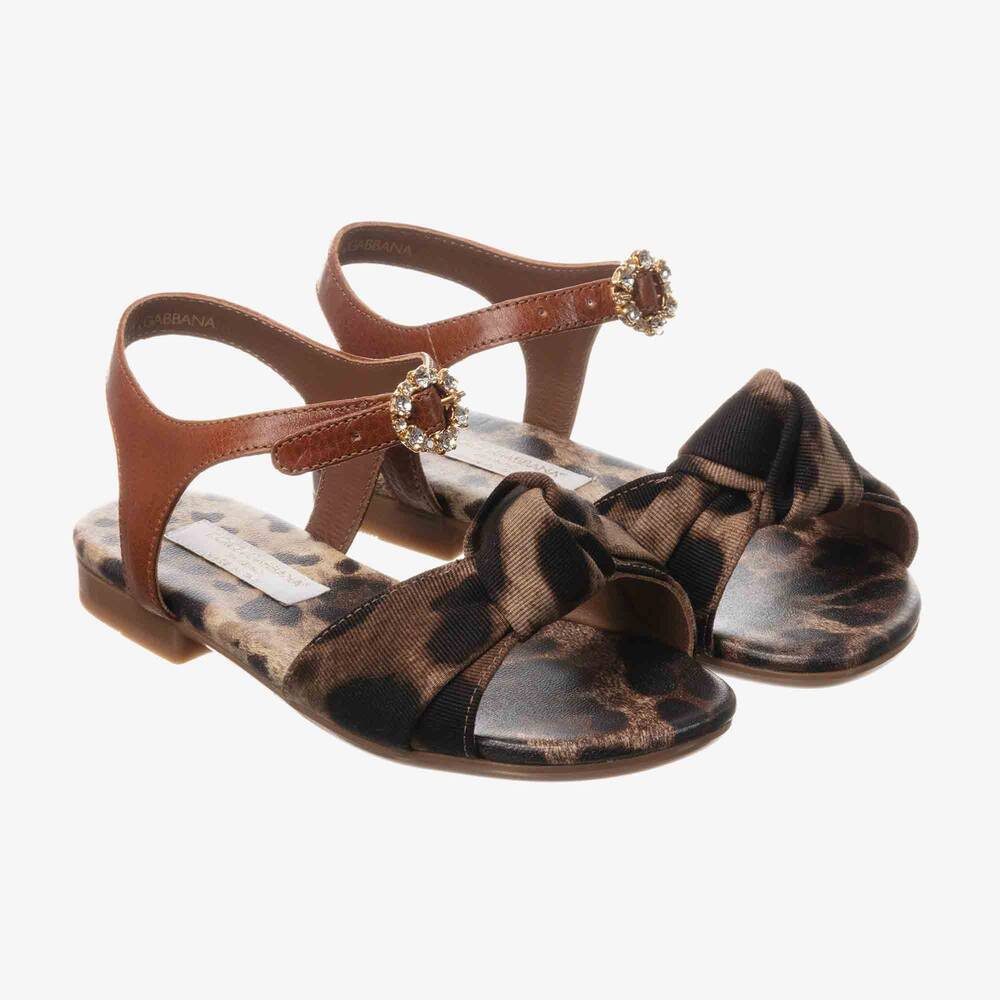 Dolce & Gabbana - Girls Brown Leather Sandals | Childrensalon