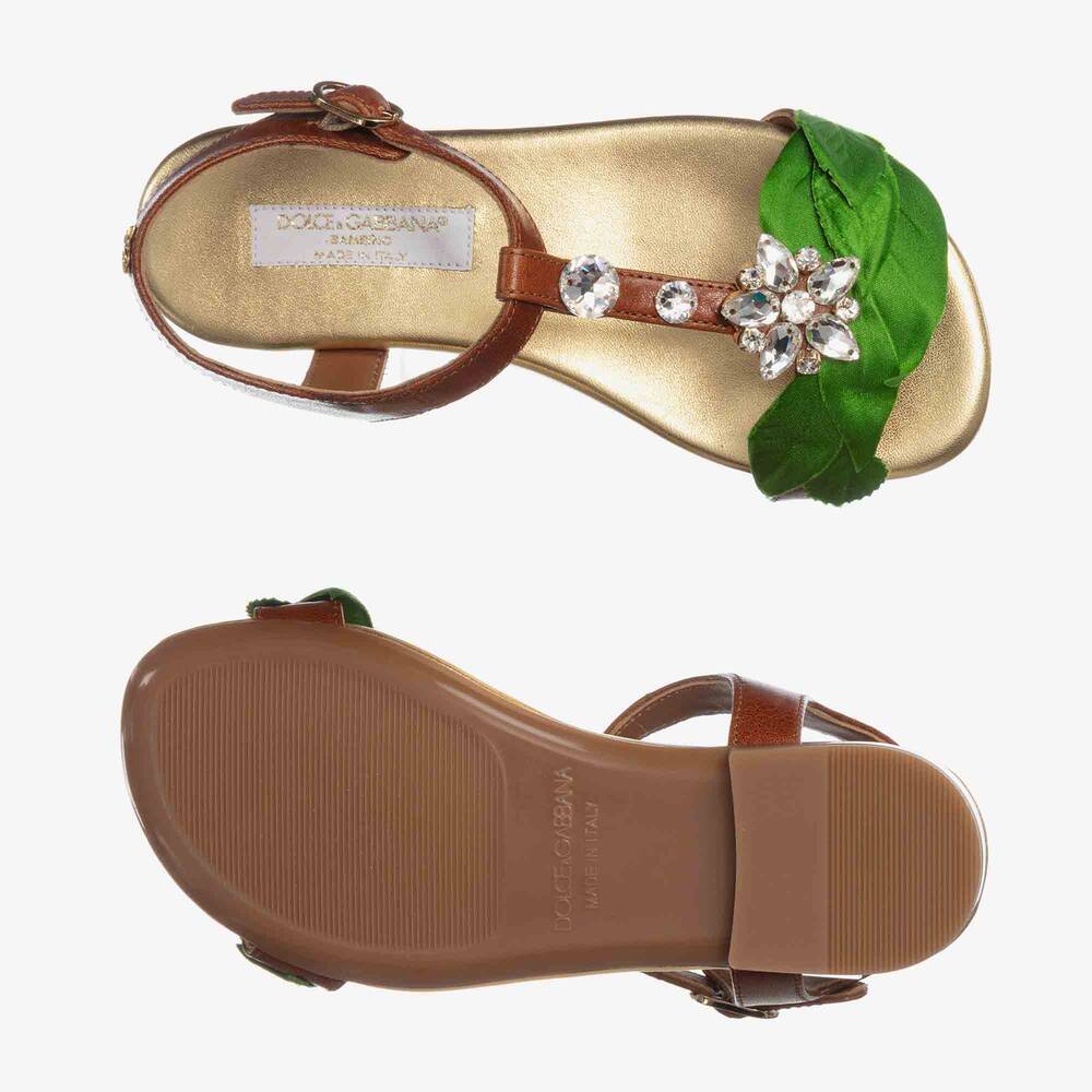 Dolce & Gabbana-Girls Brown Leather Sandals | Childrensalon Outlet