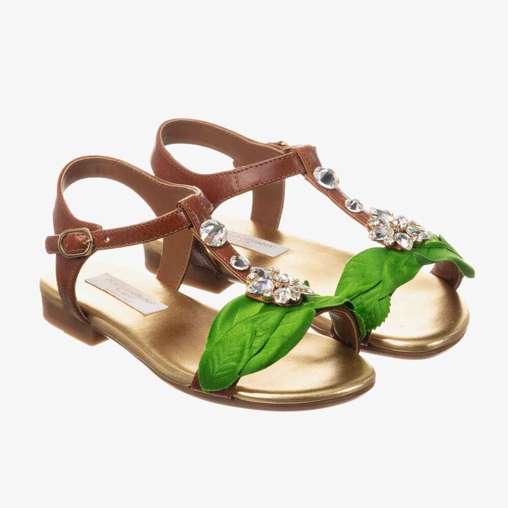 Dolce & Gabbana - Girls Brown Leather Sandals | Childrensalon