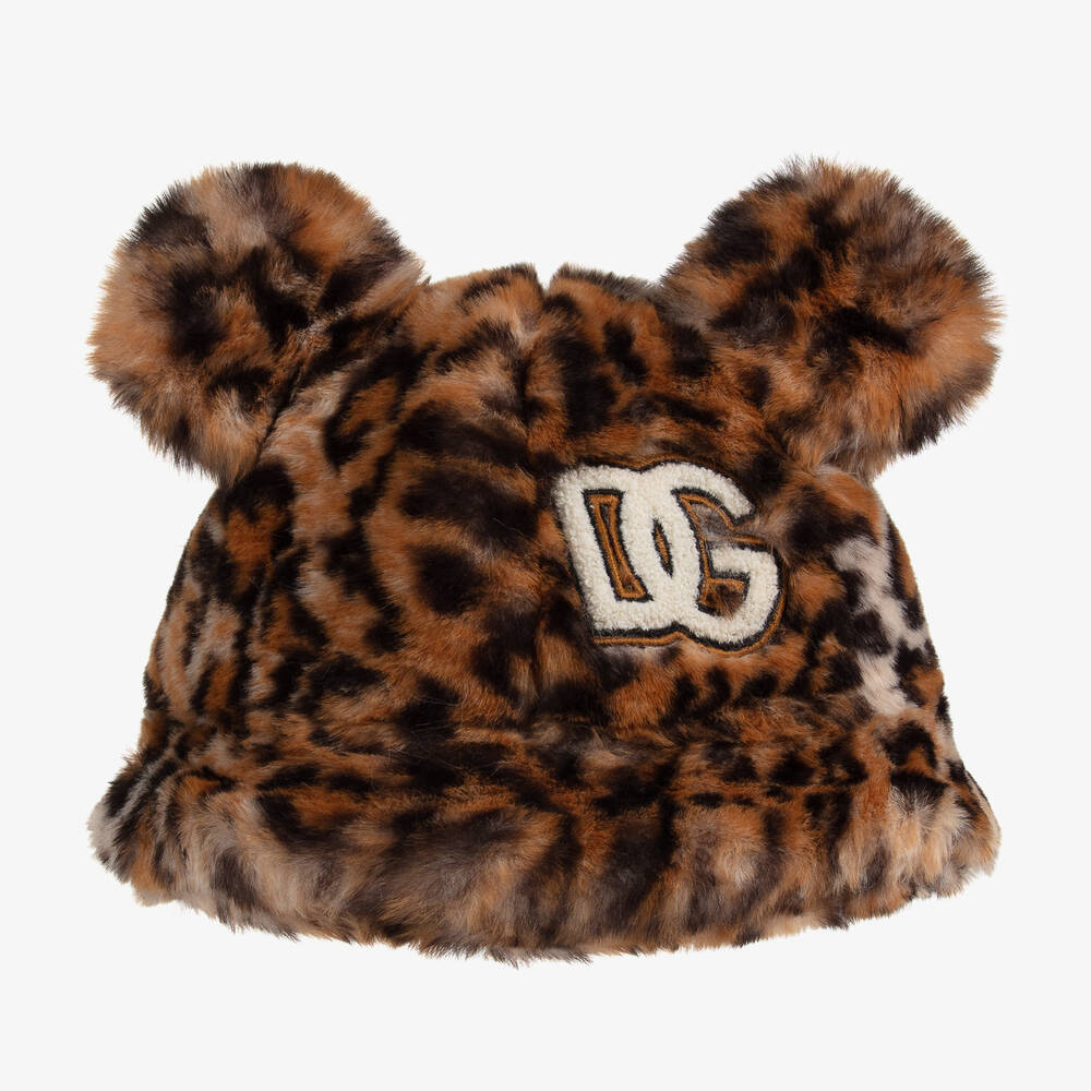 Dolce & Gabbana - Chapeau marron fausse fourrure léopard fille | Childrensalon