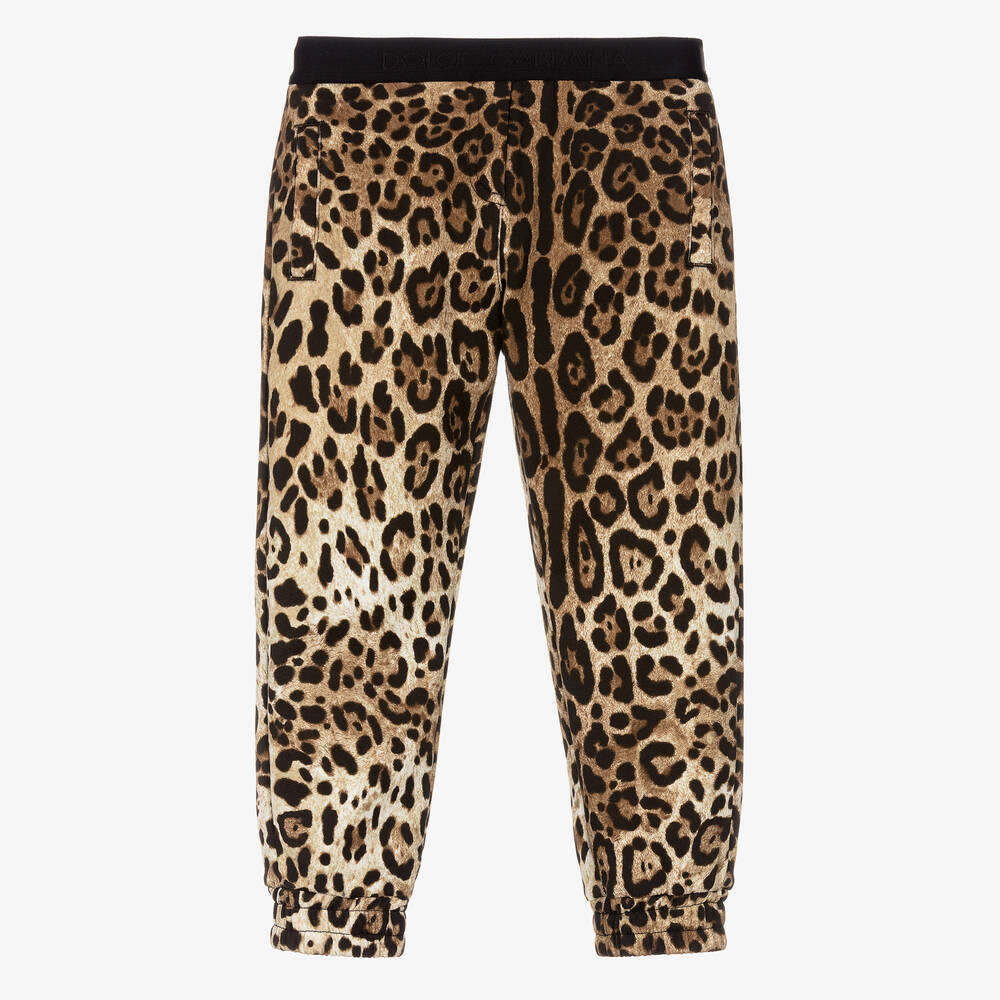 Dolce & Gabbana - Girls Brown Leopard Print Joggers | Childrensalon