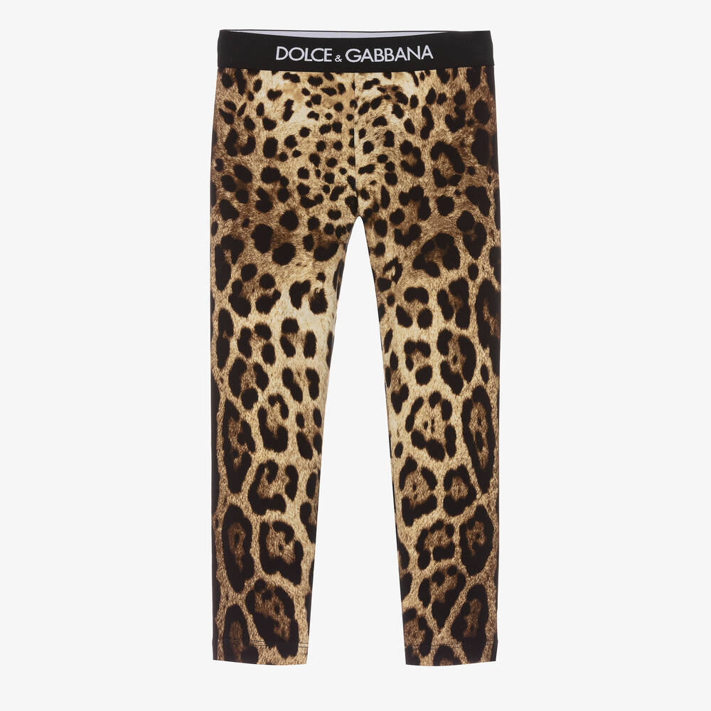 Dolce & Gabbana-Girls Brown Leopard Print Leggings | Childrensalon Outlet