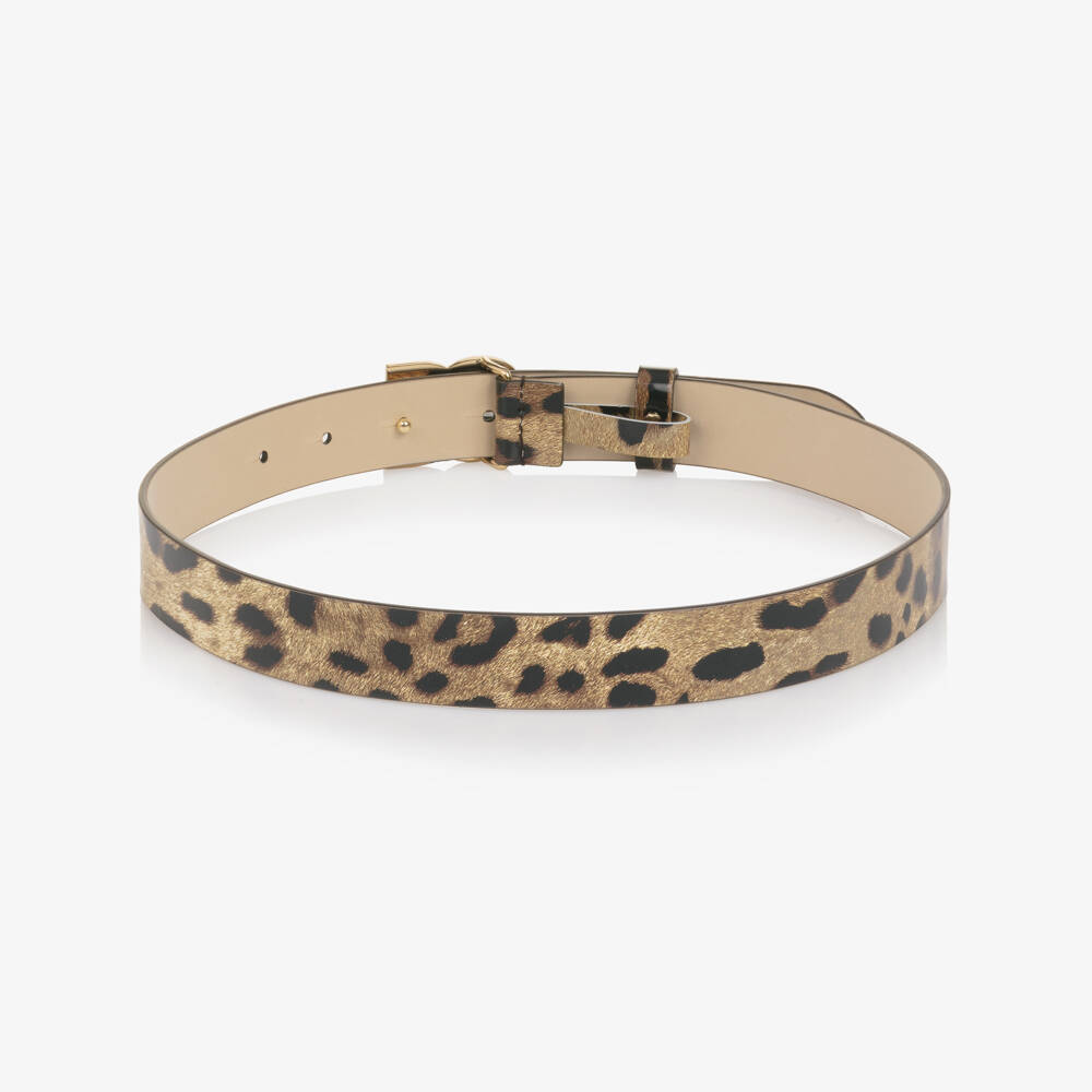 Dolce & Gabbana-Girls Brown Leopard Print Patent Leather DG Belt | Childrensalon Outlet
