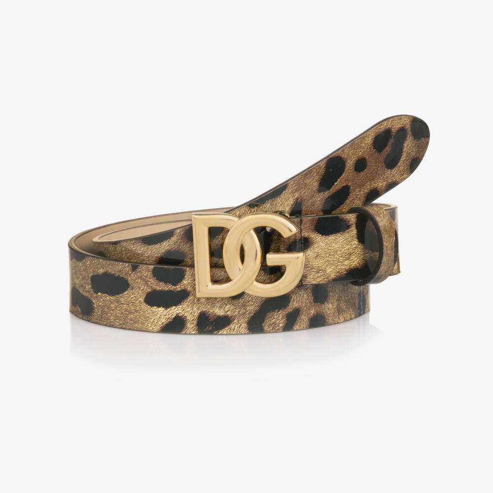 Dolce & Gabbana-Girls Brown Leopard Print Patent Leather DG Belt | Childrensalon Outlet