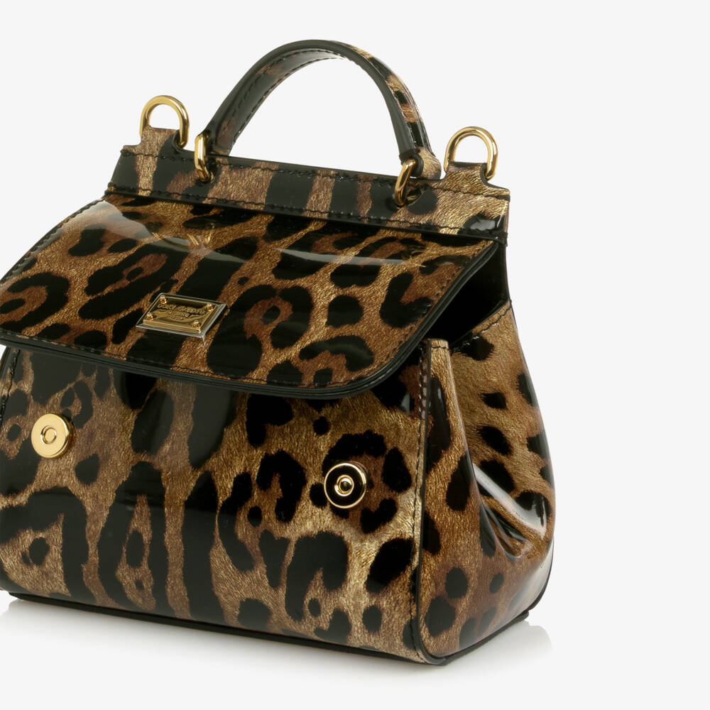 Dolce & Gabbana-Girls Brown Leopard Print Patent Leather Sicily Bag (14cm) | Childrensalon Outlet