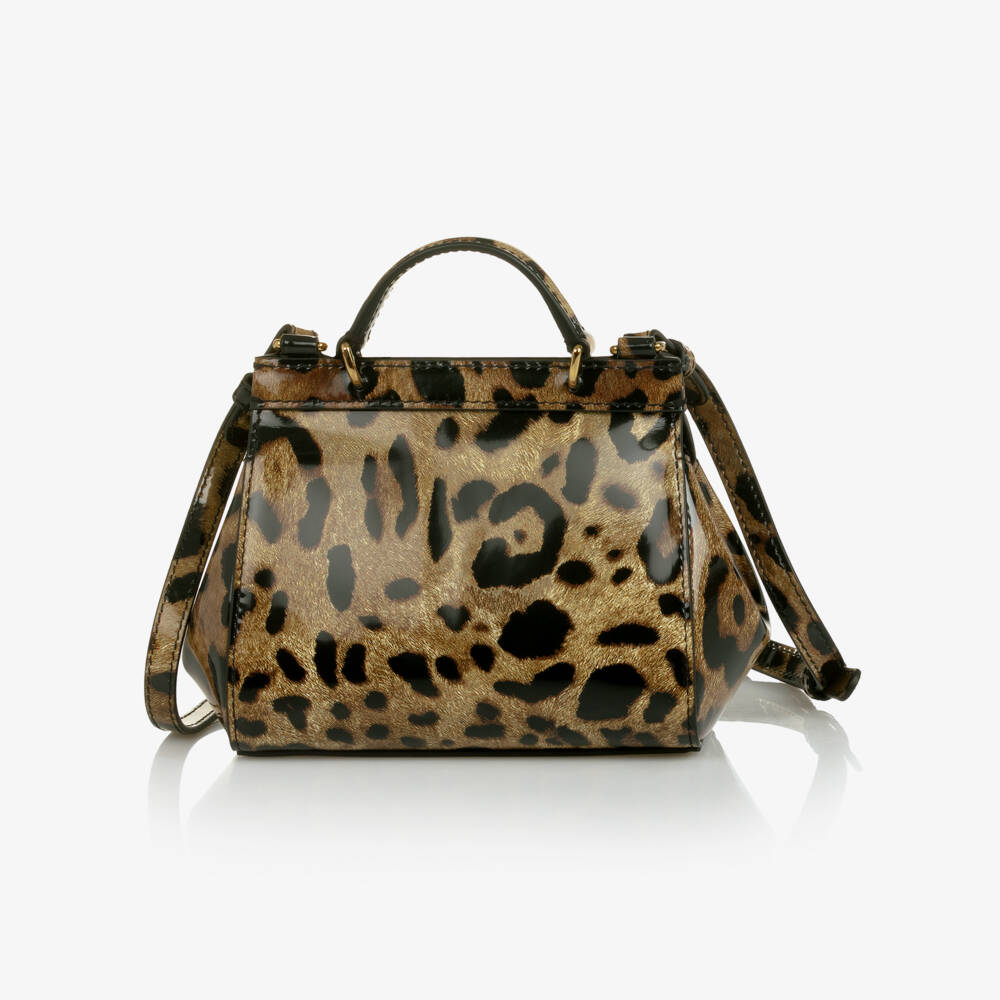 Dolce & Gabbana-Girls Brown Leopard Print Patent Leather Sicily Bag (14cm) | Childrensalon Outlet