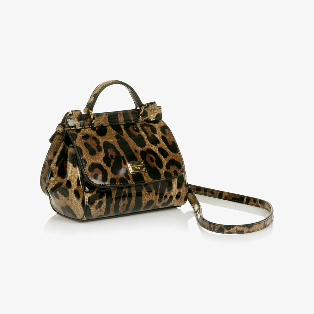Dolce & Gabbana-Girls Brown Leopard Print Patent Leather Sicily Bag (14cm) | Childrensalon Outlet