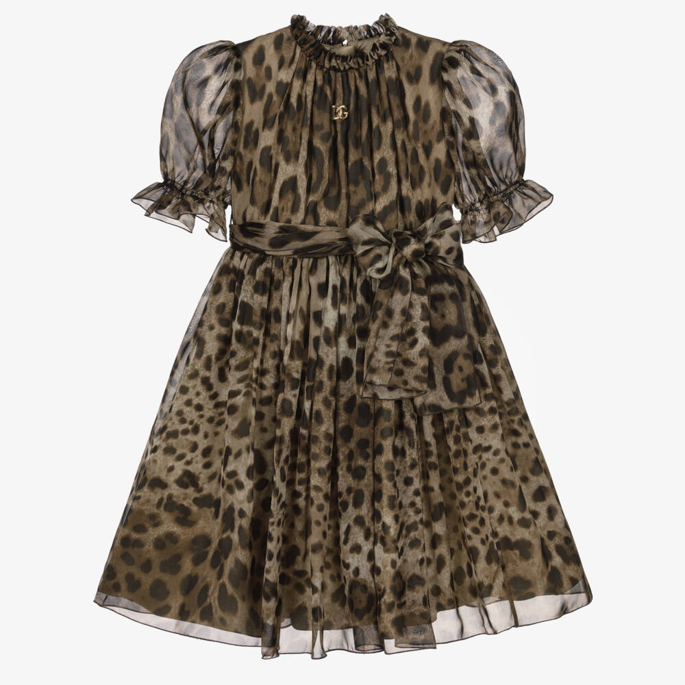 Dolce & Gabbana-Girls Brown Leopard Print Silk Chiffon Dress | Childrensalon Outlet