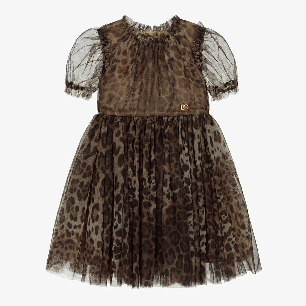 Dolce & Gabbana - Robe marron léopard en tulle fille | Childrensalon