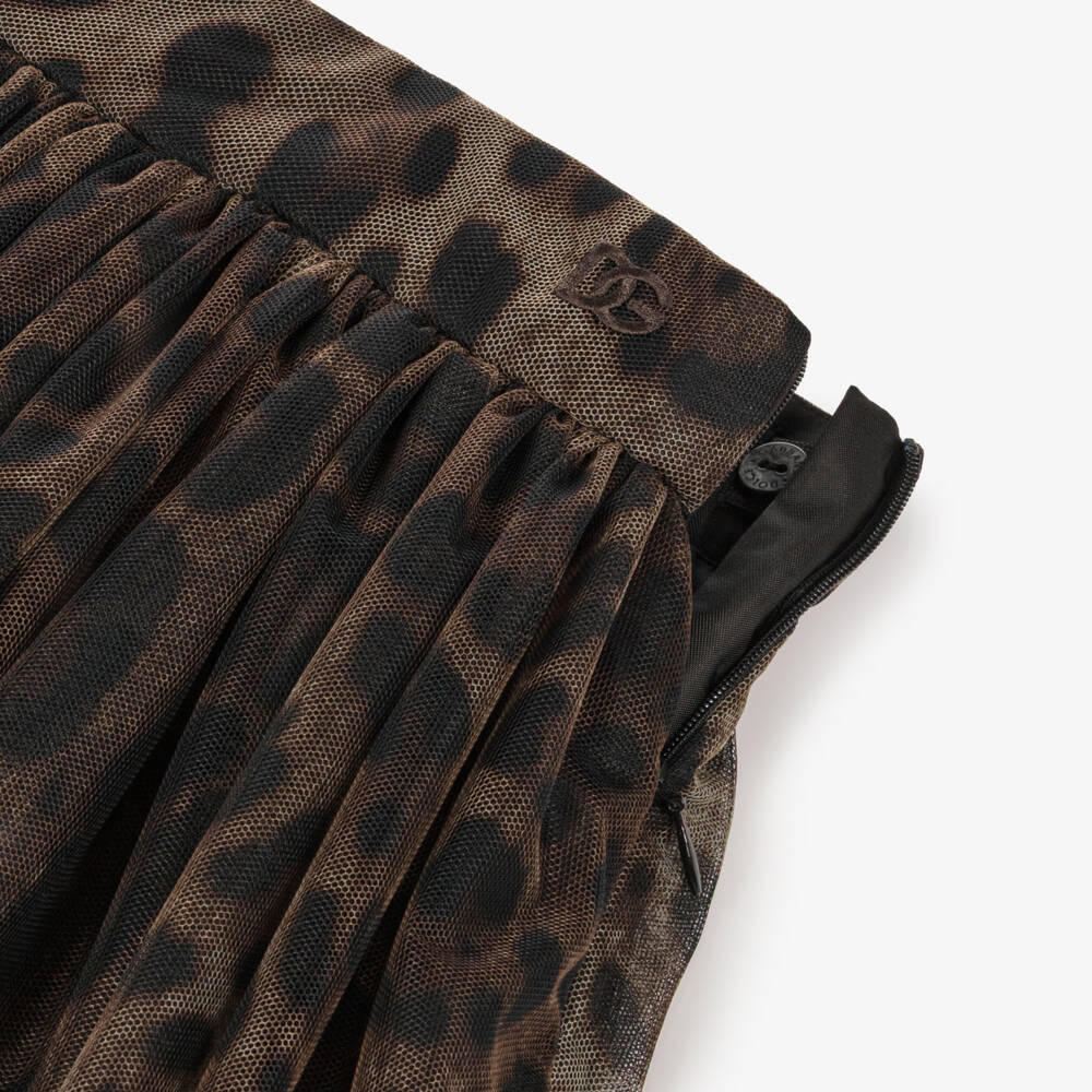 Dolce & Gabbana-Girls Brown Leopard Print Tulle Skirt | Childrensalon Outlet
