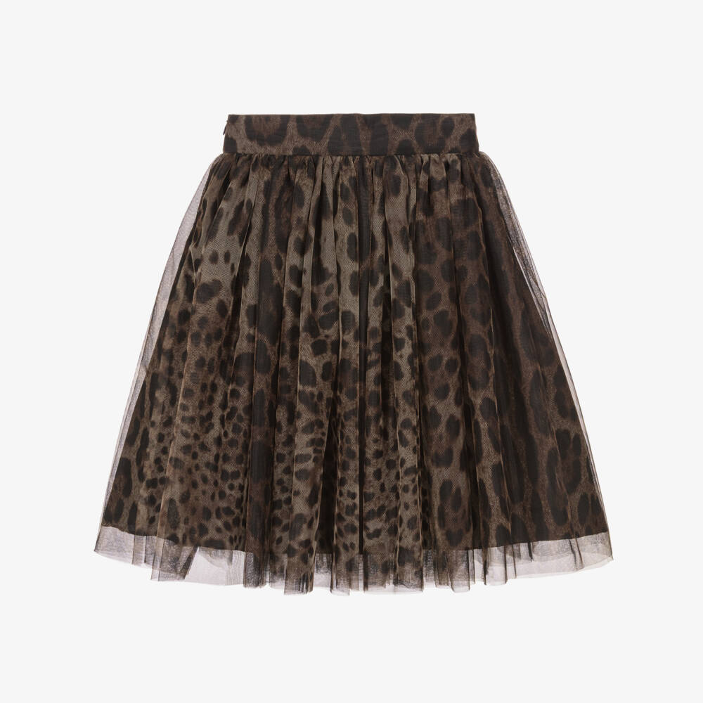 Dolce & Gabbana-Girls Brown Leopard Print Tulle Skirt | Childrensalon Outlet