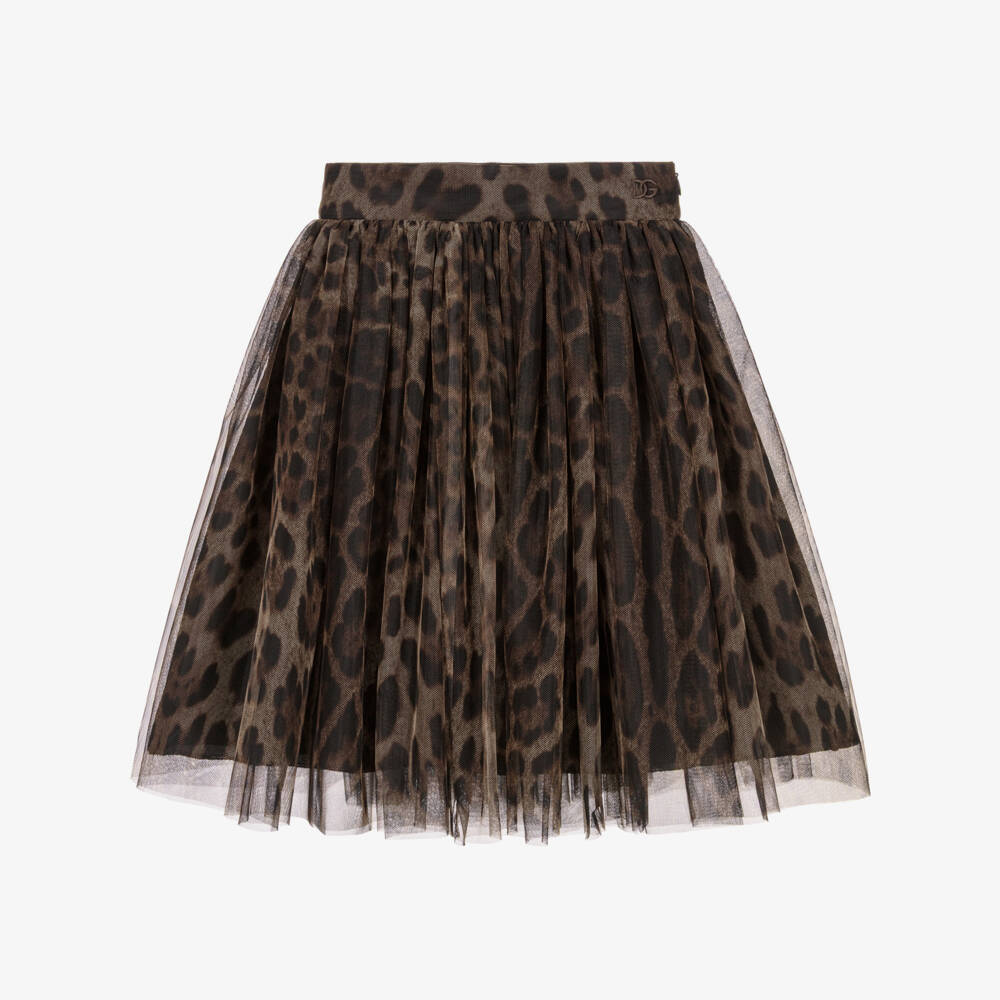 Dolce & Gabbana-Girls Brown Leopard Print Tulle Skirt | Childrensalon Outlet