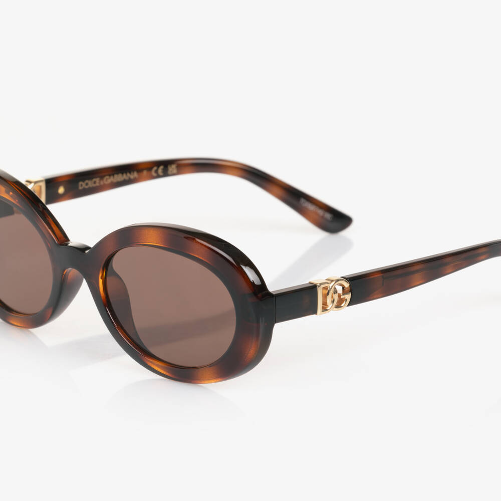 Dolce & Gabbana-Girls Brown Oval DG Crossed Sunglasses | Childrensalon Outlet