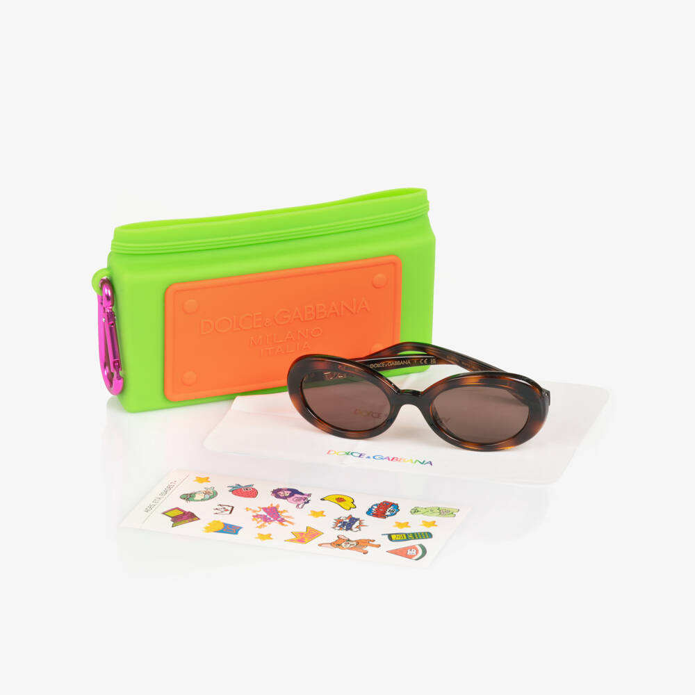 Dolce & Gabbana-Girls Brown Oval DG Crossed Sunglasses | Childrensalon Outlet