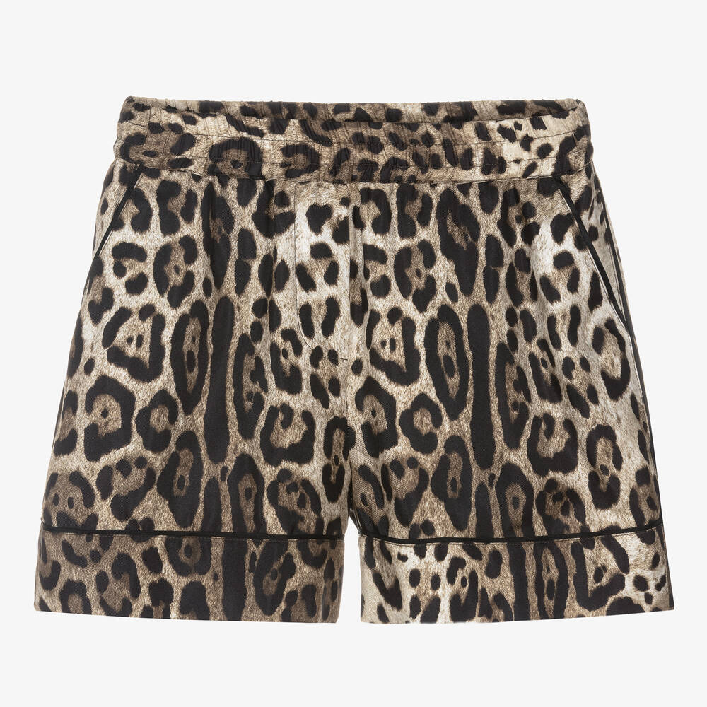Dolce & Gabbana - Girls Brown Silk Leopard Print Shorts | Childrensalon