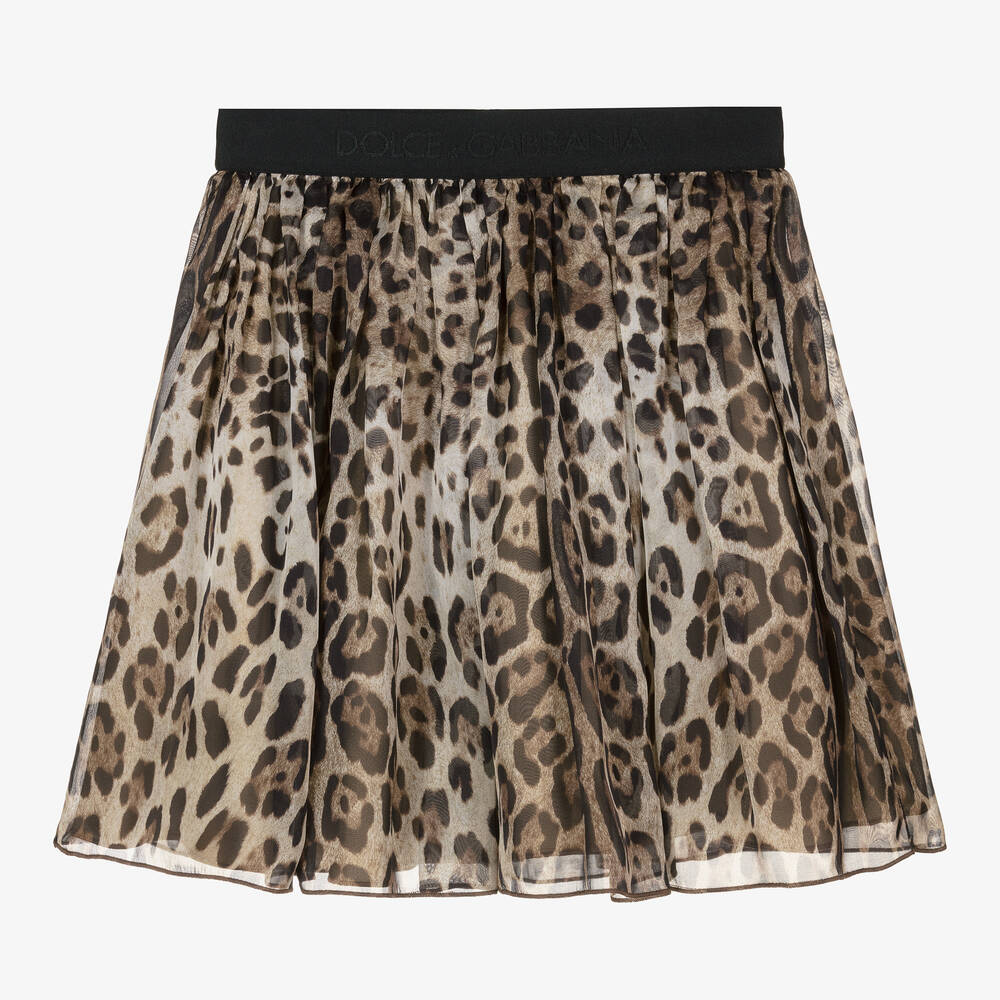 Dolce & Gabbana - Girls Brown Silk Leopard Print Skirt | Childrensalon