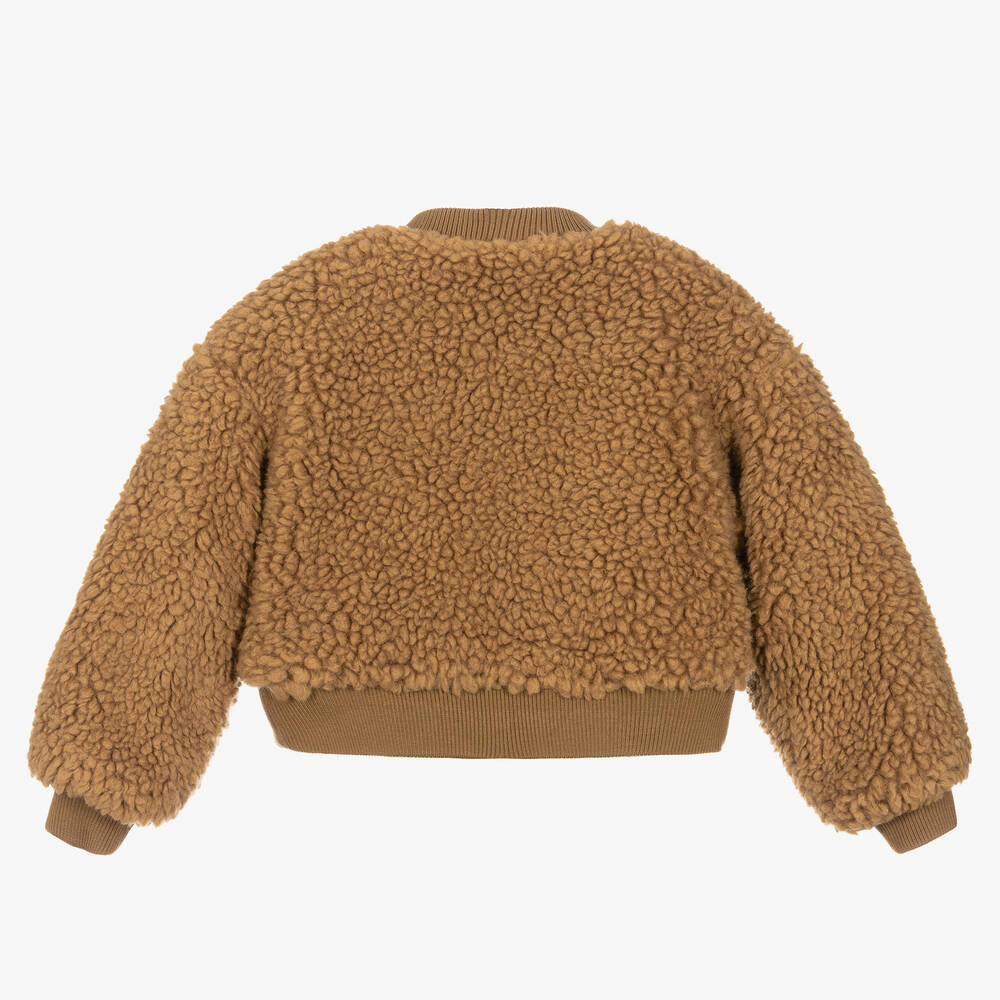 Dolce Gabbana Girls Brown Teddy Fleece Bomber Jacket Childrensalon Outlet