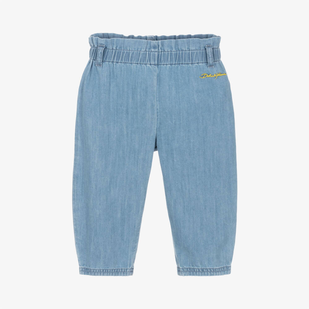 Dolce & Gabbana-بنطلون أطفال بناتي قطن شامبري لون أزرق | Childrensalon Outlet